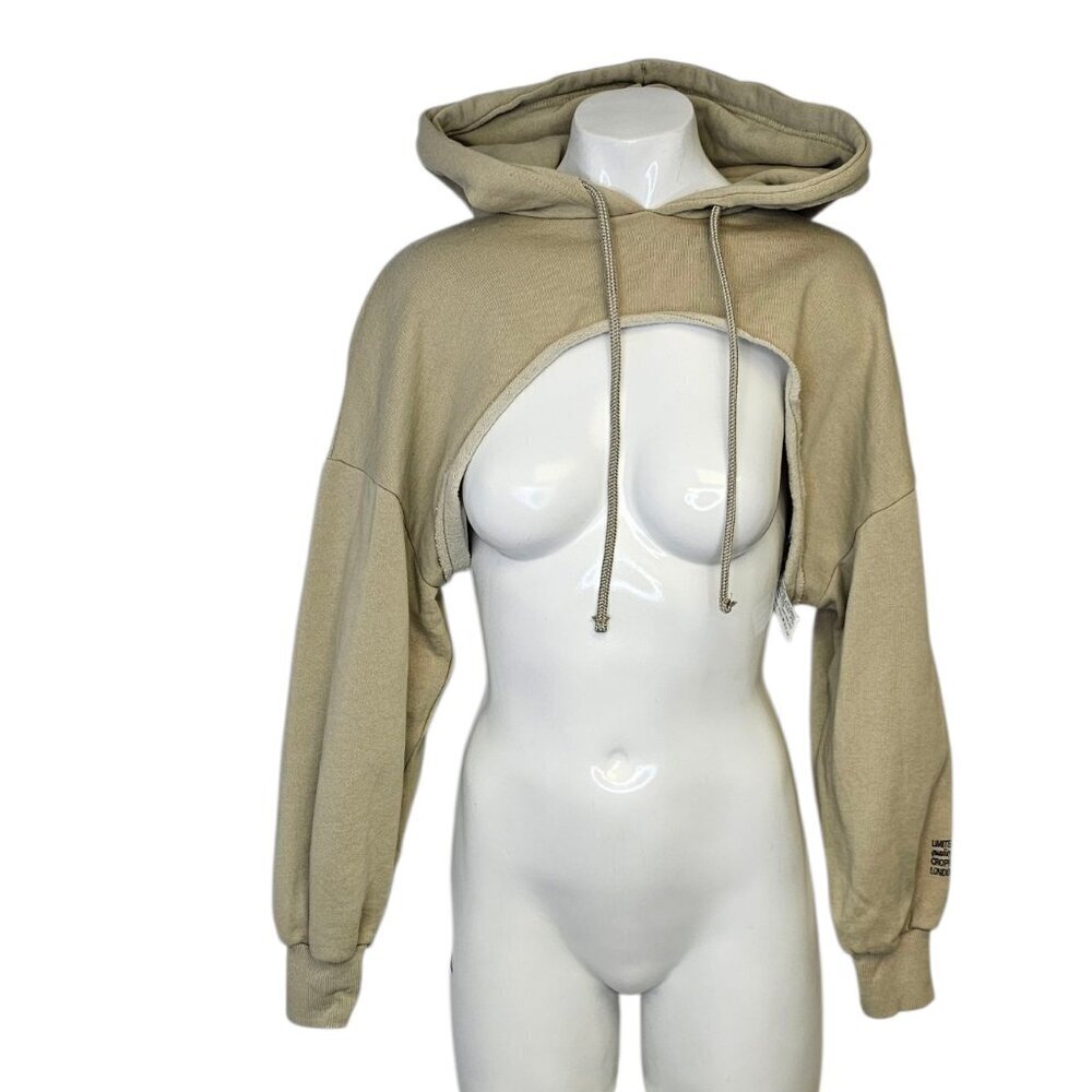 Zara Womens Super Cropped Shrug Hoodie, Tan, Pullover, Athletic, Size S
